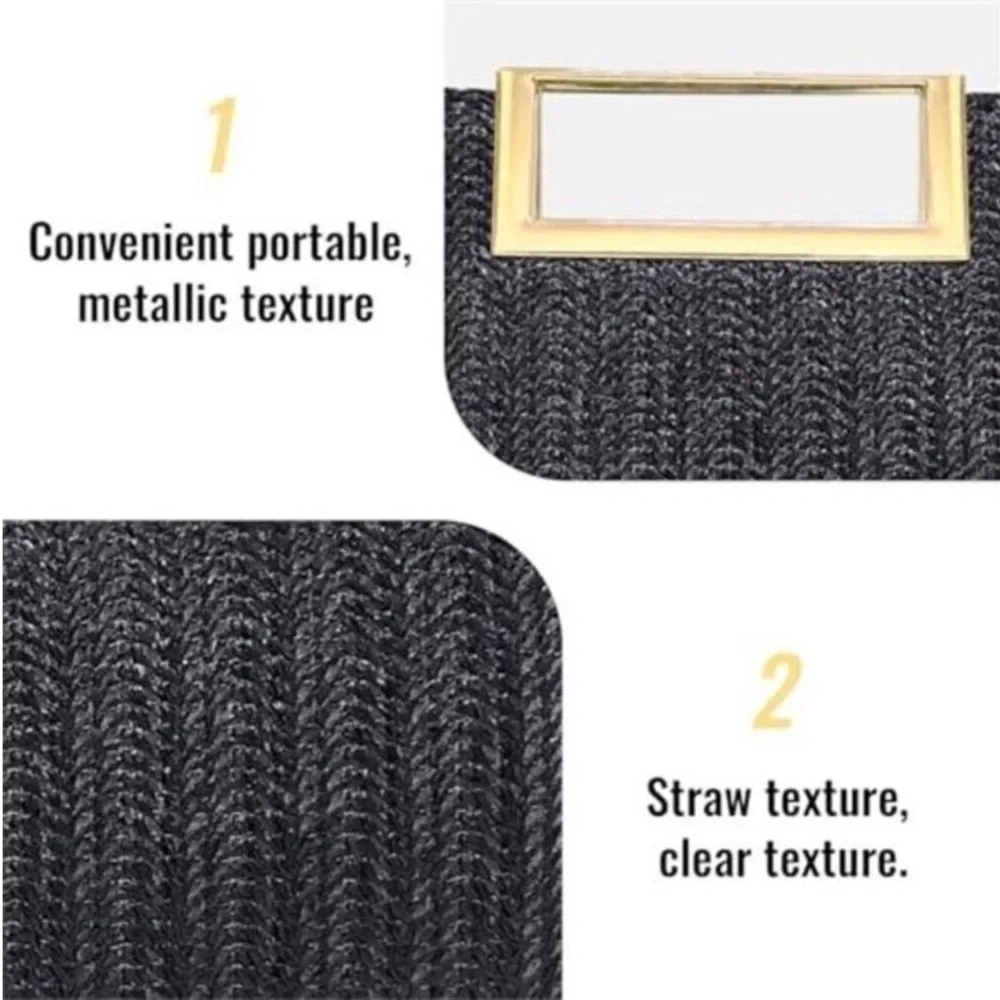 Straw Raffia Woven Clutch Handbag Black Crossbody Purse with Gold Chain